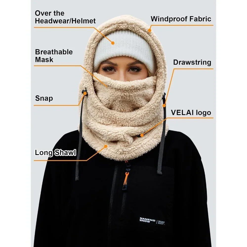 Women's Beige Winter Face Masks Windproof Scarf Cold Weather Hat Neck Warmer